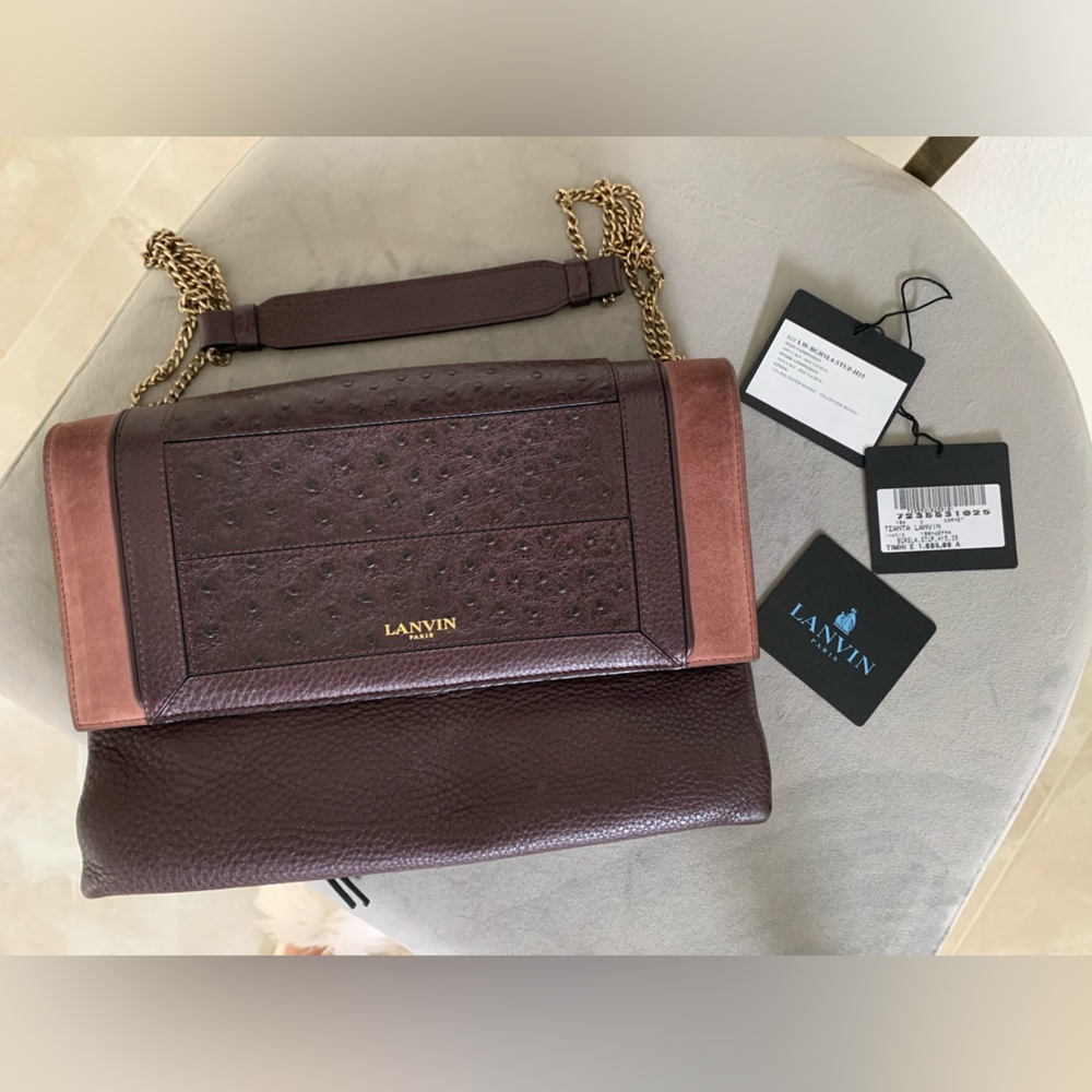 LANVIN | Burgundy Patchwork Calf Leather Medium Sugar Shoulder Bag - Picture 16 of 17